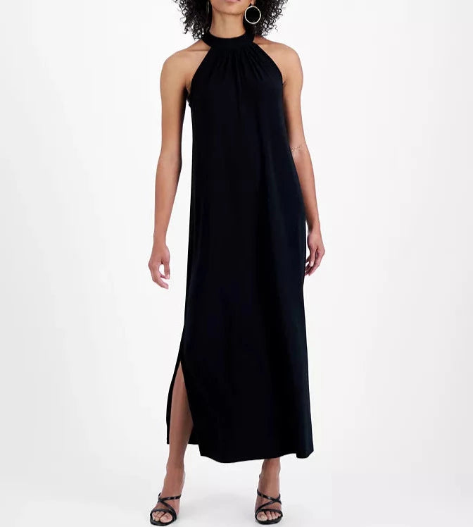 Bar III Women's Solid Slit-Hem Halter-Neck Maxi Dress