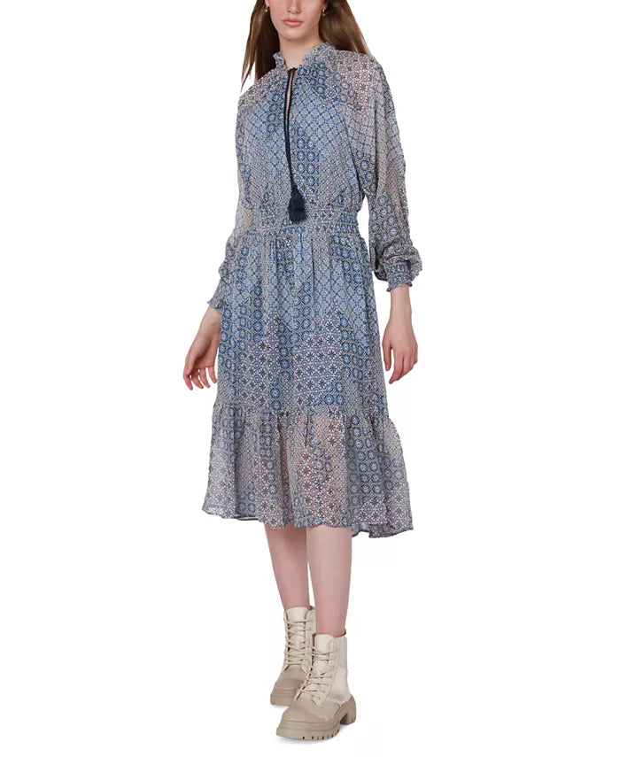 Black Tape Peasant Midi Dress