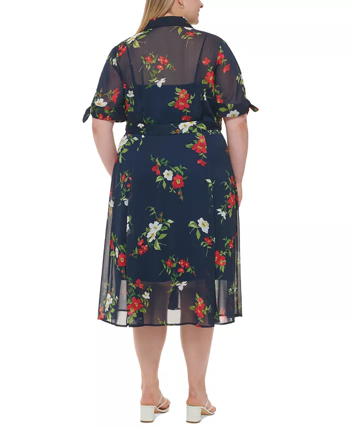 Calvin Klein Plus Size Tie-Sleeve Shirtdress