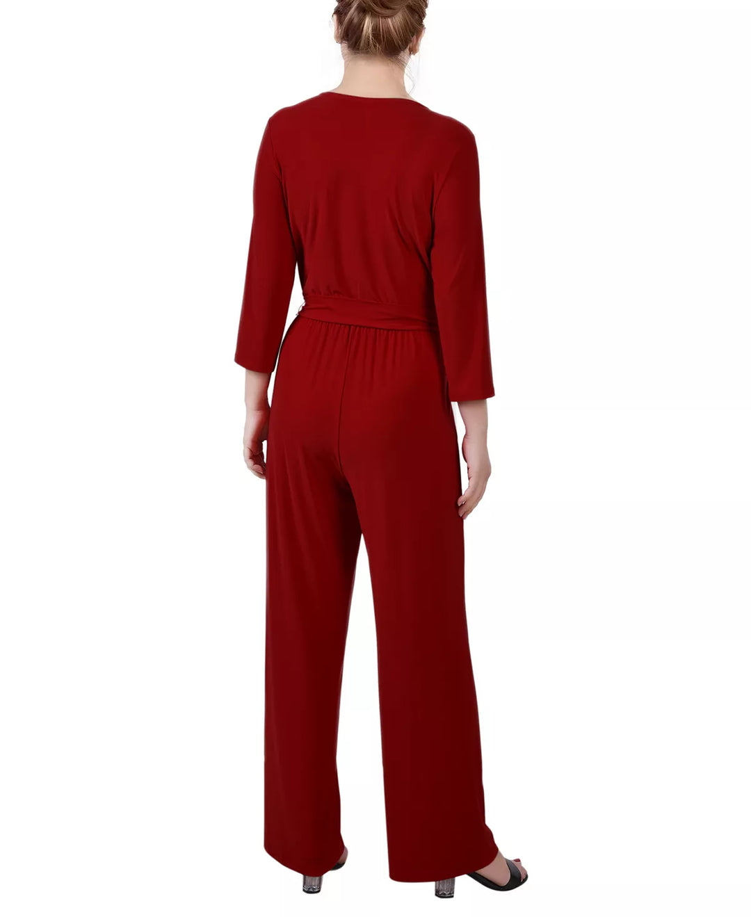 NY Collection Petite 3/4 Sleeve Belted Wide Leg Jumpsuit