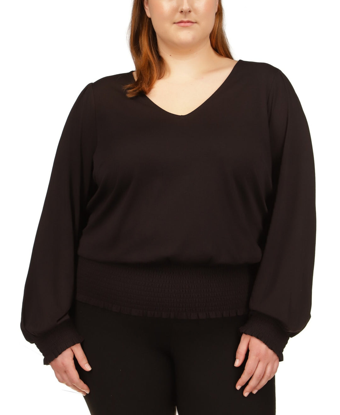 Michael Kors Solid Long Sleeve Smocked Top