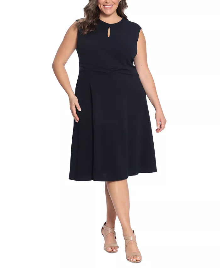 London Times Plus Size Twist-Band A-Line Dress
