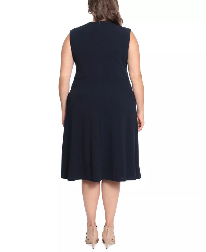 London Times Plus Size Twist-Band A-Line Dress