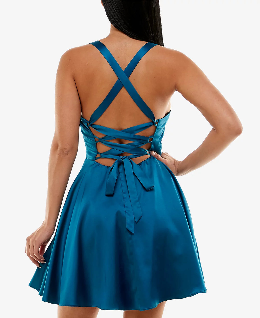 B Darlin Crisscross-Back Satin Pocket Dress