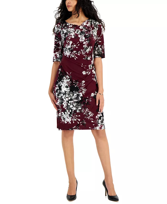 Connected Floral-Print Pleat-Front Wrap Dress