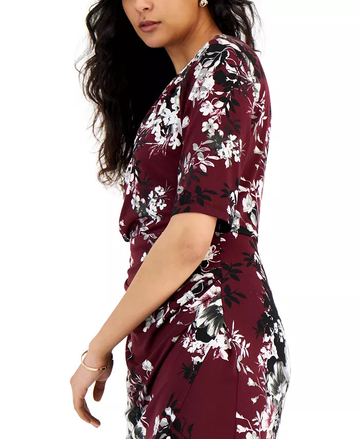 Connected Floral-Print Pleat-Front Wrap Dress