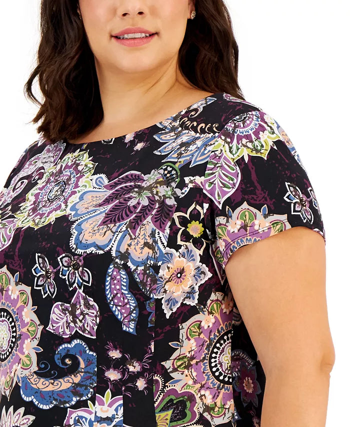 Connected Plus Size Printed Fit & Flare Dress