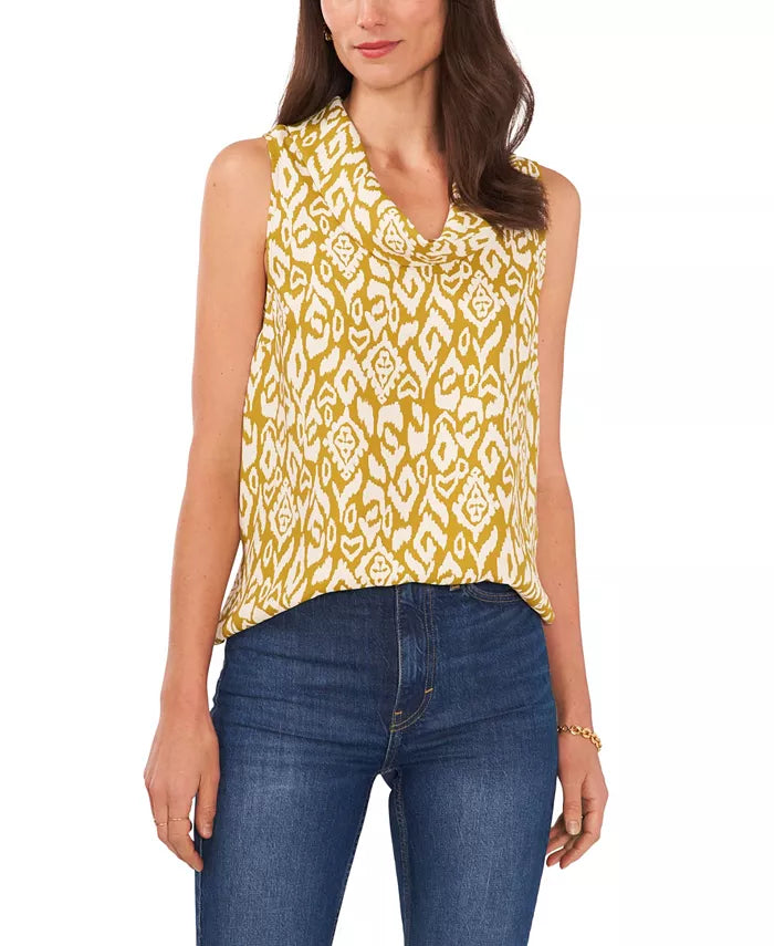 Vince Camuto Etched Geo Print Cowl Neck Top