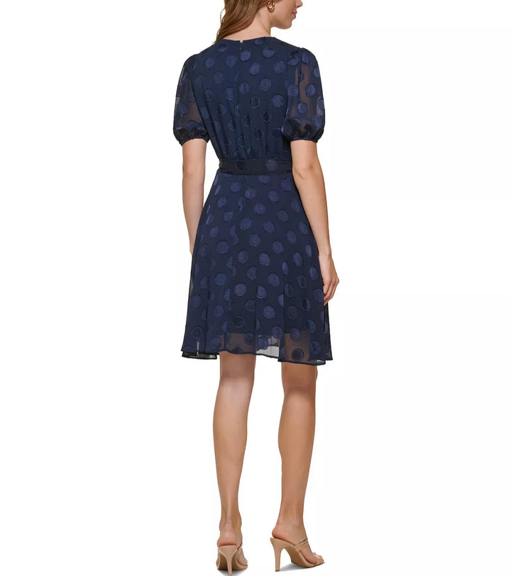 DKNY Satin-Dot Faux-Wrap Dress