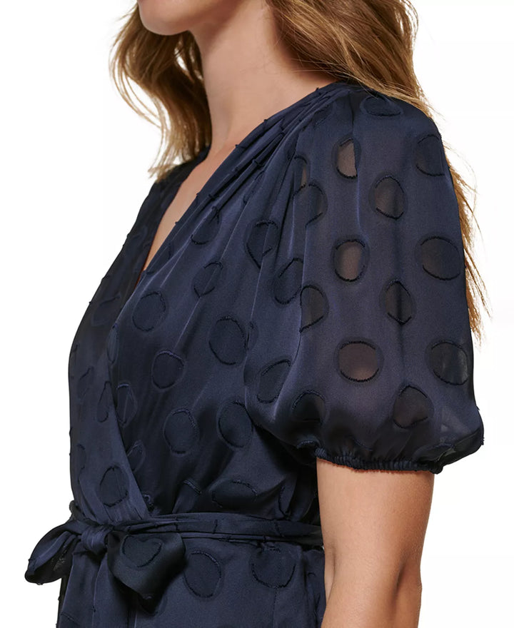 DKNY Satin-Dot Faux-Wrap Dress
