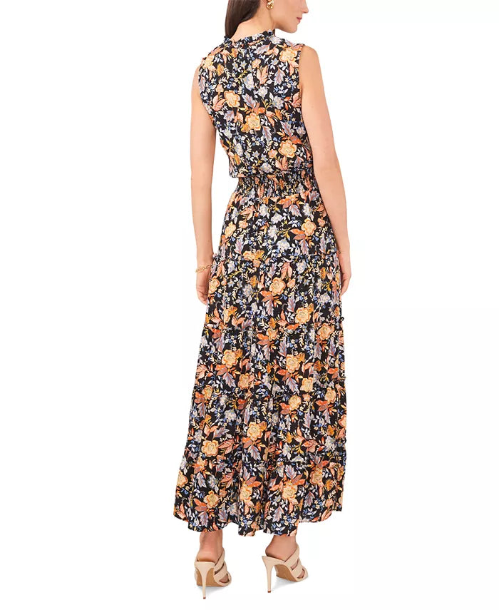 MSK Floral-Print Smocked-Waist Tiered Maxi Dress