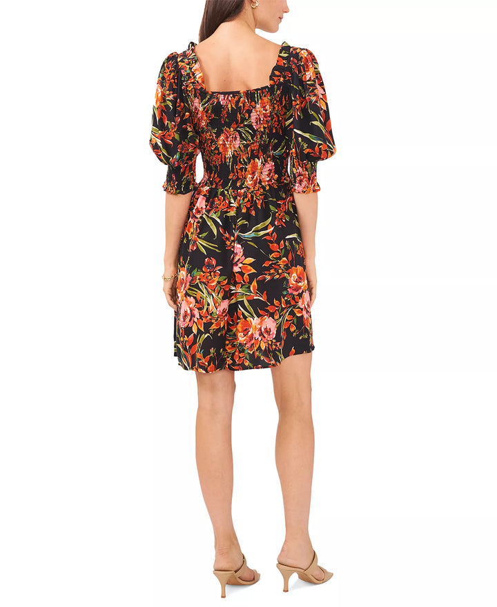 MSK Women's Printed Puff-Sleeve Challis Dress