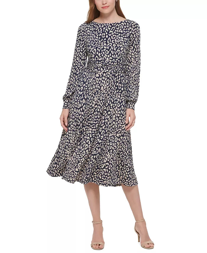 Jessica Howard Leopard-Print Ruched Midi Dress