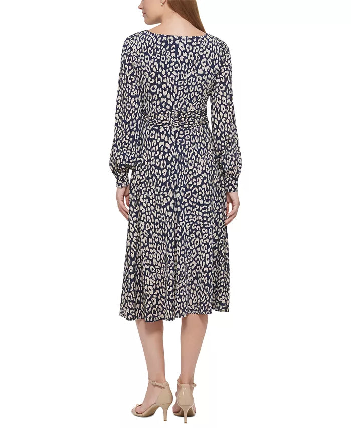 Jessica Howard Leopard-Print Ruched Midi Dress