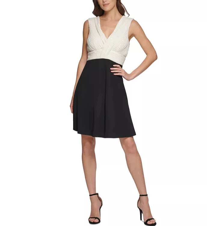 DKNY Pleated Mixed-Media Dress