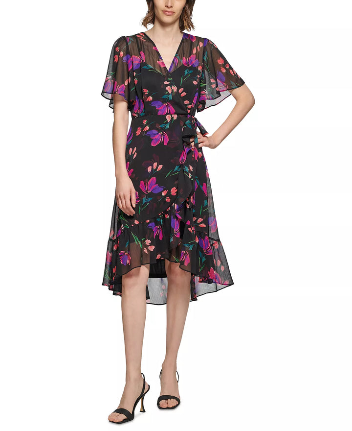 Calvin Klein Floral-Print Faux-Wrap Dress