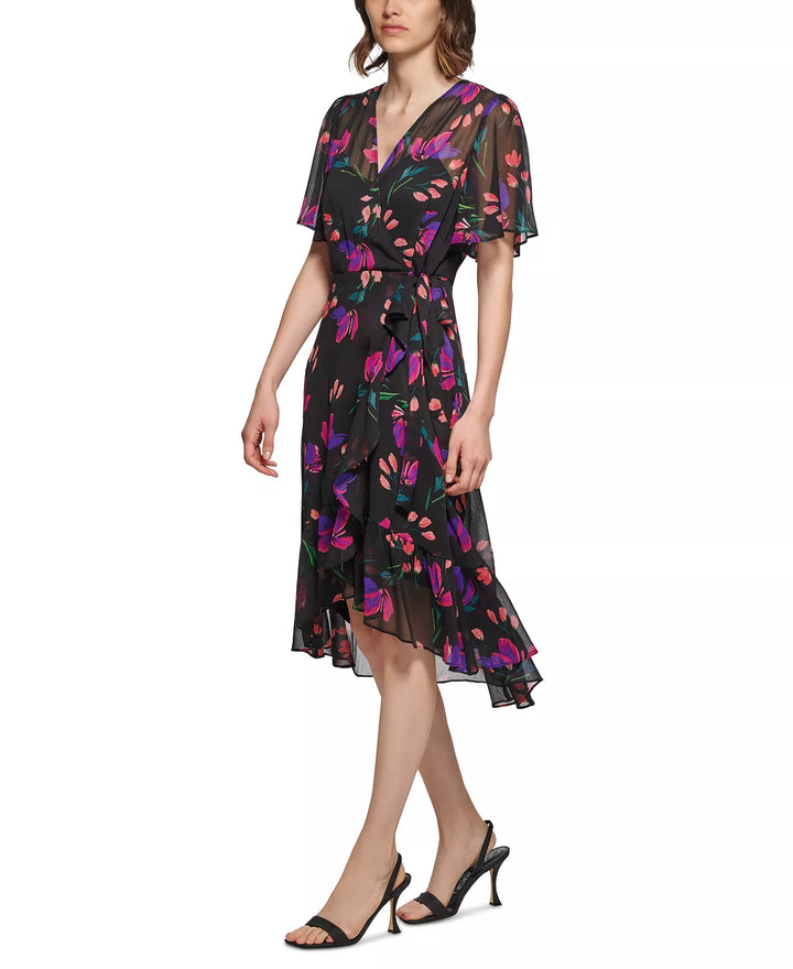 Calvin Klein Floral-Print Faux-Wrap Dress