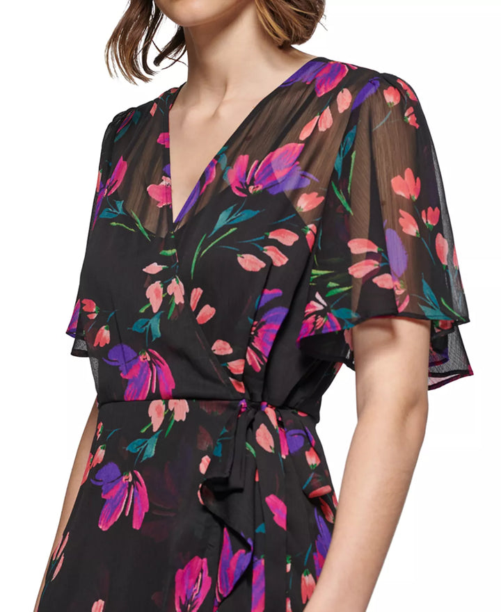 Calvin Klein Floral-Print Faux-Wrap Dress