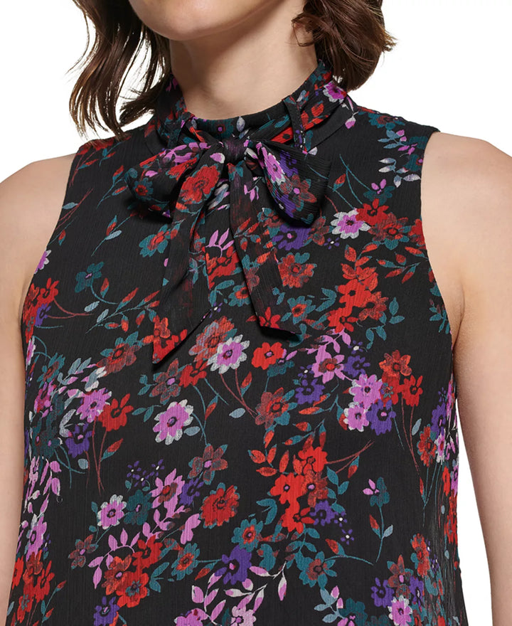 Calvin Klein Petite Floral-Print Tie-Neck Shift Dress
