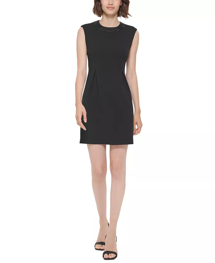 Calvin Klein Faux-Leather-Trim Sheath Dress