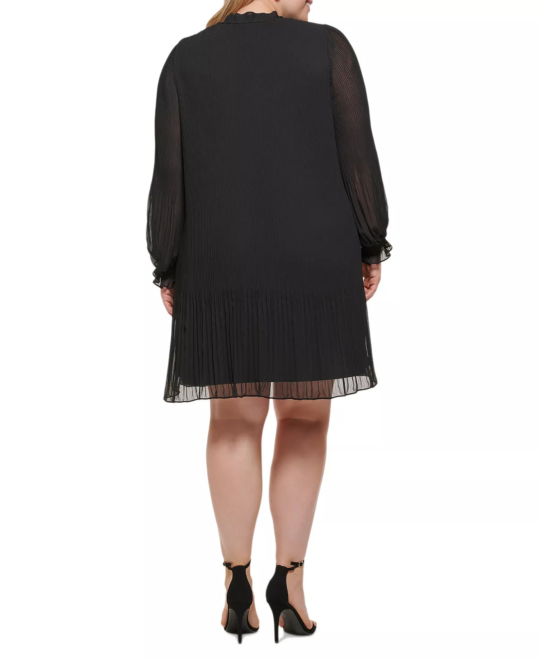 DKNY Plus Size Tie-Neck Pleated Balloon-Sleeve Chiffon Dress
