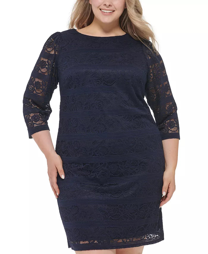 Jessica Howard Plus Size Lace 3/4-Sleeve Sheath Dress