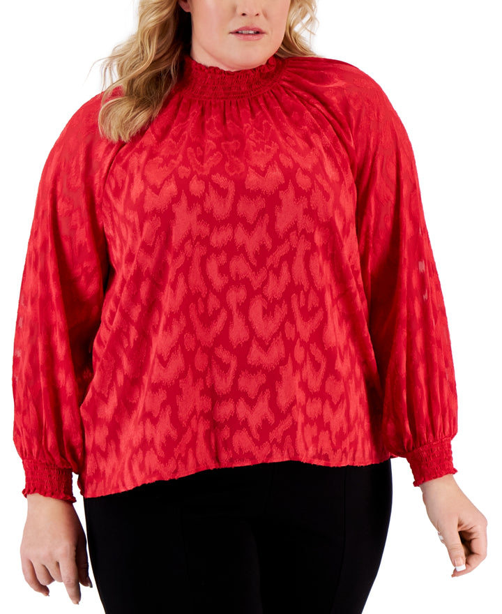 CALVIN KLEIN Plus Size Printed Ruffled-Collar Top