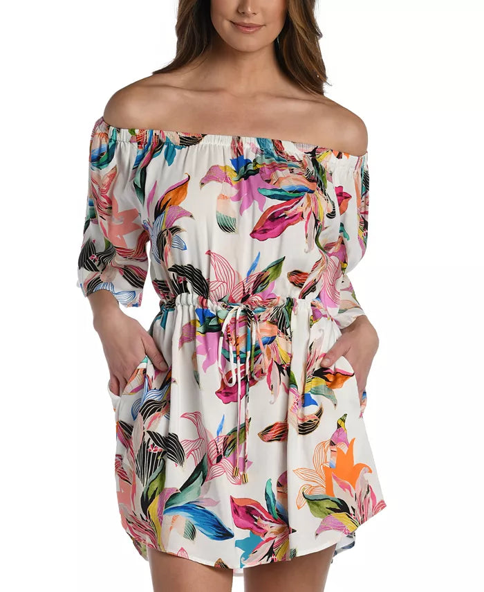 La Blanca Printed Paradise Off-The-Shoulder Cover-Up Dress