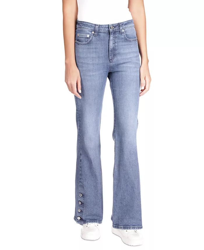 MICHAEL KORS Selma Shank Button-Hem Flare-Leg Jeans