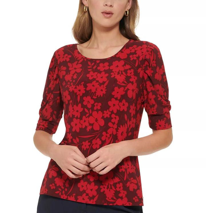 Tommy Hilfiger Floral Print Puff-Sleeve Top