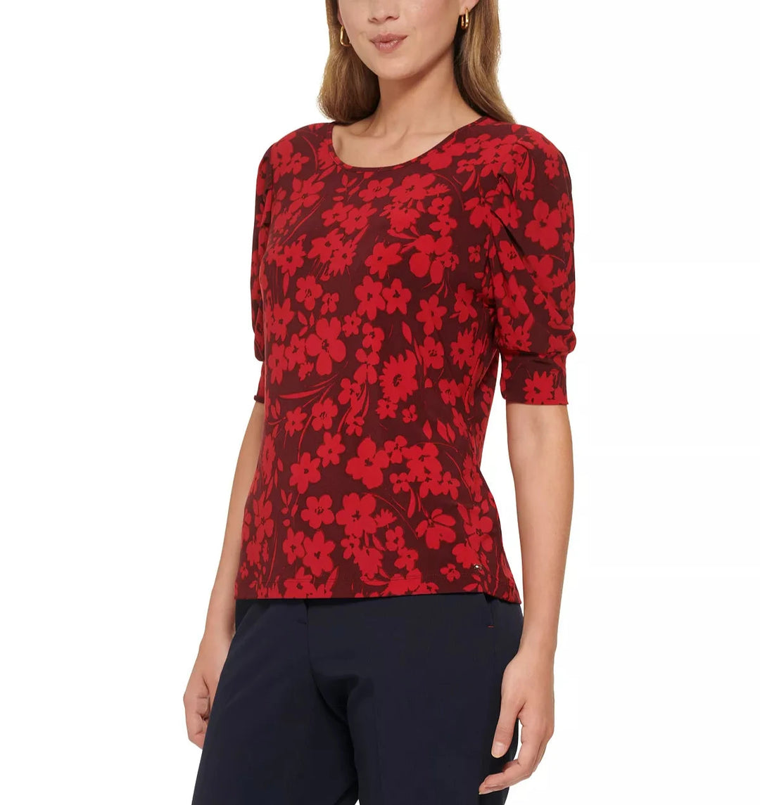 Tommy Hilfiger Floral Print Puff-Sleeve Top