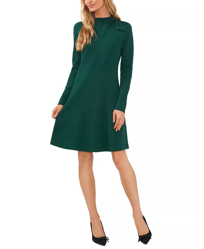 CeCe Mock Neck Long Sleeve Sweater Bow Tie Neck Dress