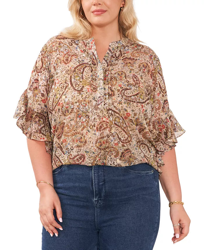 Vince Camuto Pintucked Flutter-Sleeve Blouse