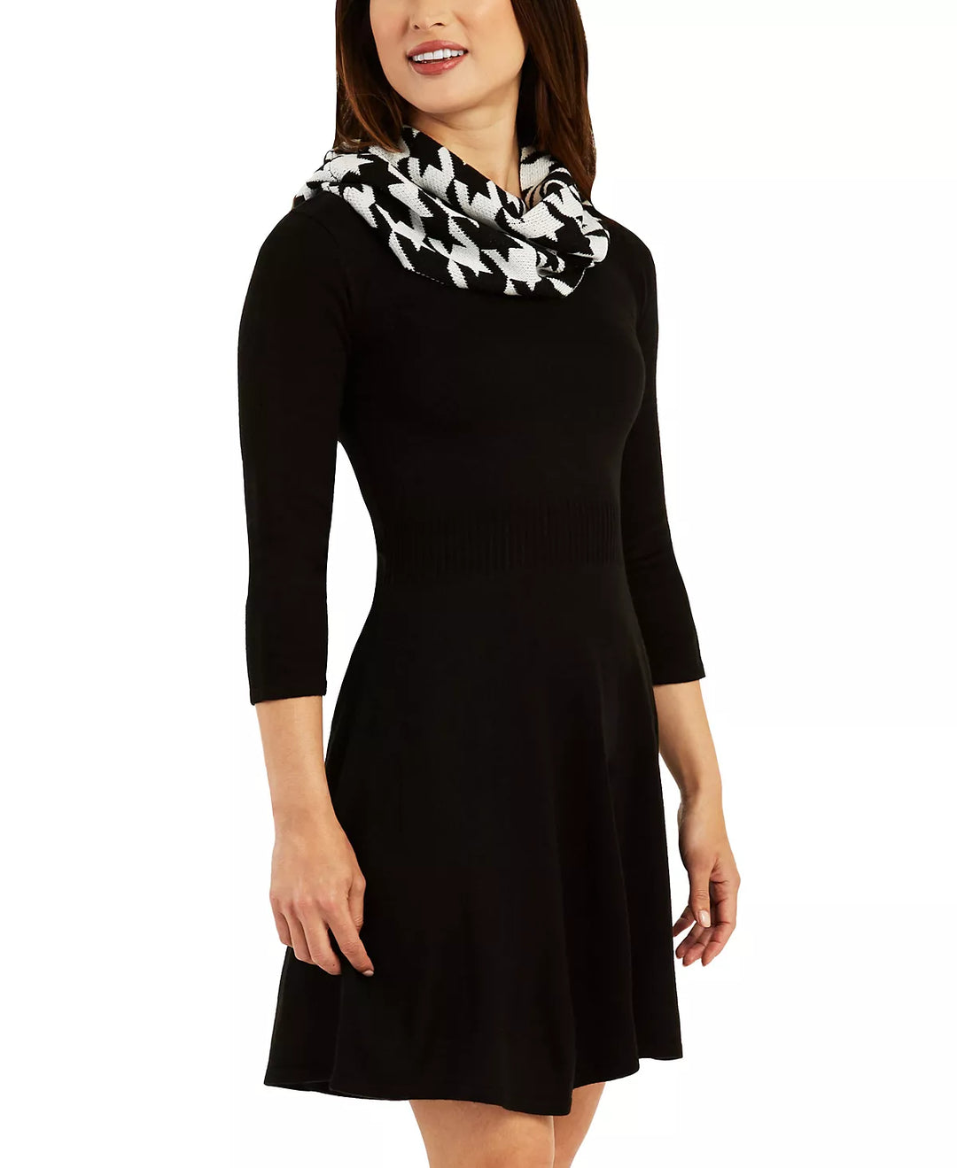 BCX Juniors' Printed Scarf Fit & Flare Sweater Dress