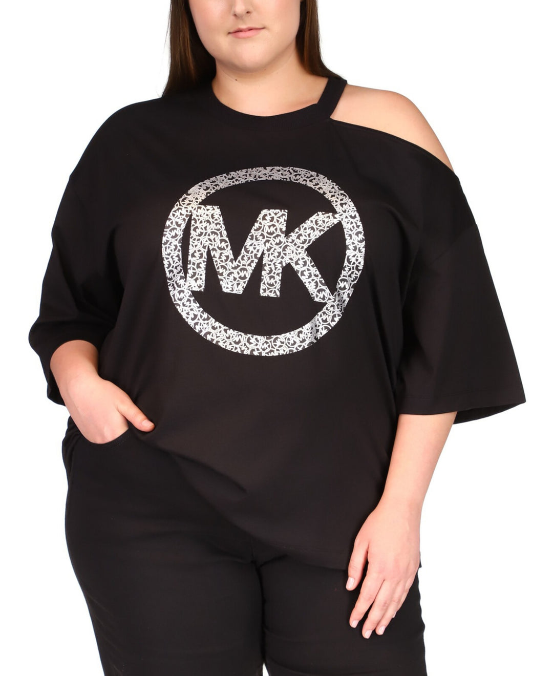 MICHAEL MICHAEL KORS Cotton Cold-Shoulder Logo-Print T-Shirt