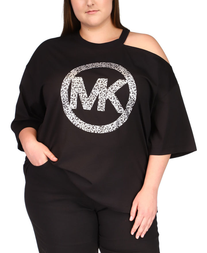 MICHAEL MICHAEL KORS Cotton Cold-Shoulder Logo-Print T-Shirt