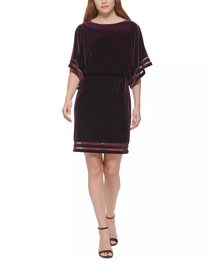 Jessica Howard Regular & Plus Illusion-Inset Velvet Blouson Dress