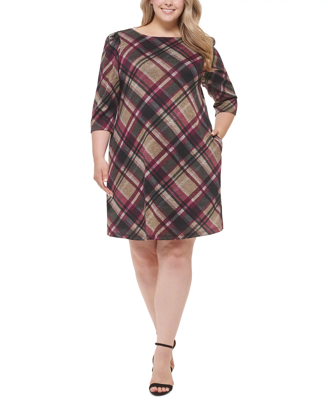 Jessica Howard Petite Plaid 3/4-Sleeve A-Line Dress