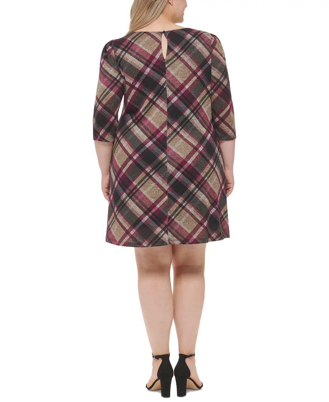 Jessica Howard Petite Plaid 3/4-Sleeve A-Line Dress