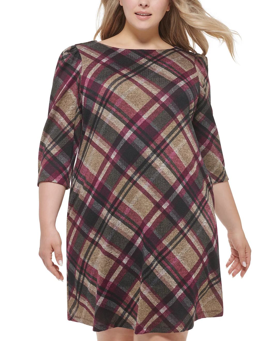 Jessica Howard Petite Plaid 3/4-Sleeve A-Line Dress
