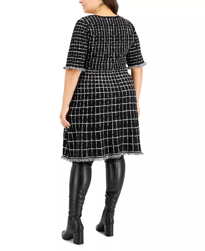 Taylor Plus Size Short-Sleeve Tweed Sweater Dress