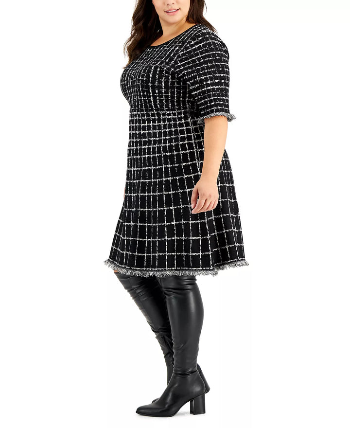 Taylor Plus Size Short-Sleeve Tweed Sweater Dress