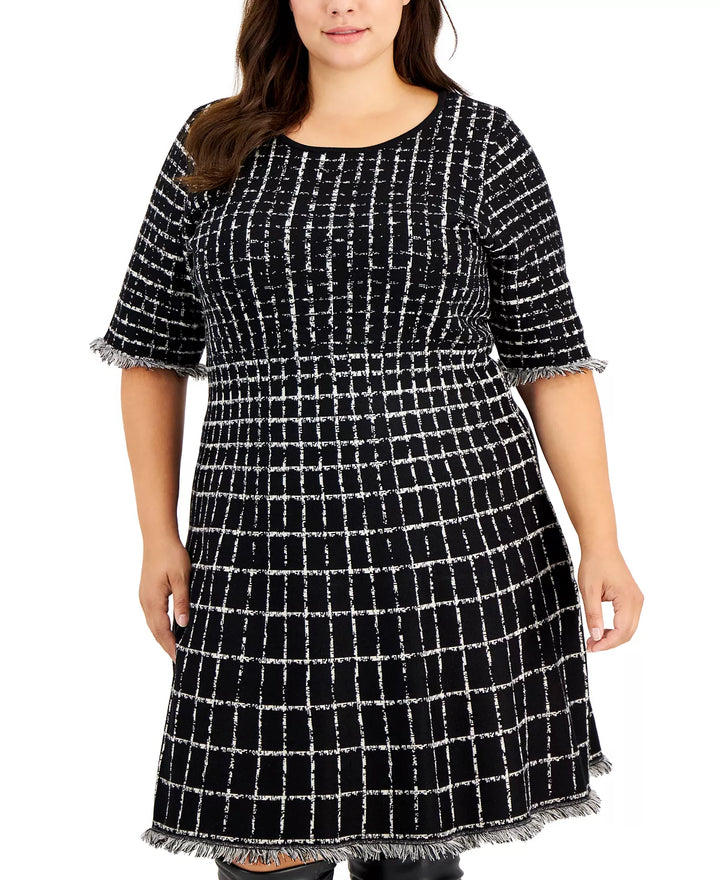 Taylor Plus Size Short-Sleeve Tweed Sweater Dress