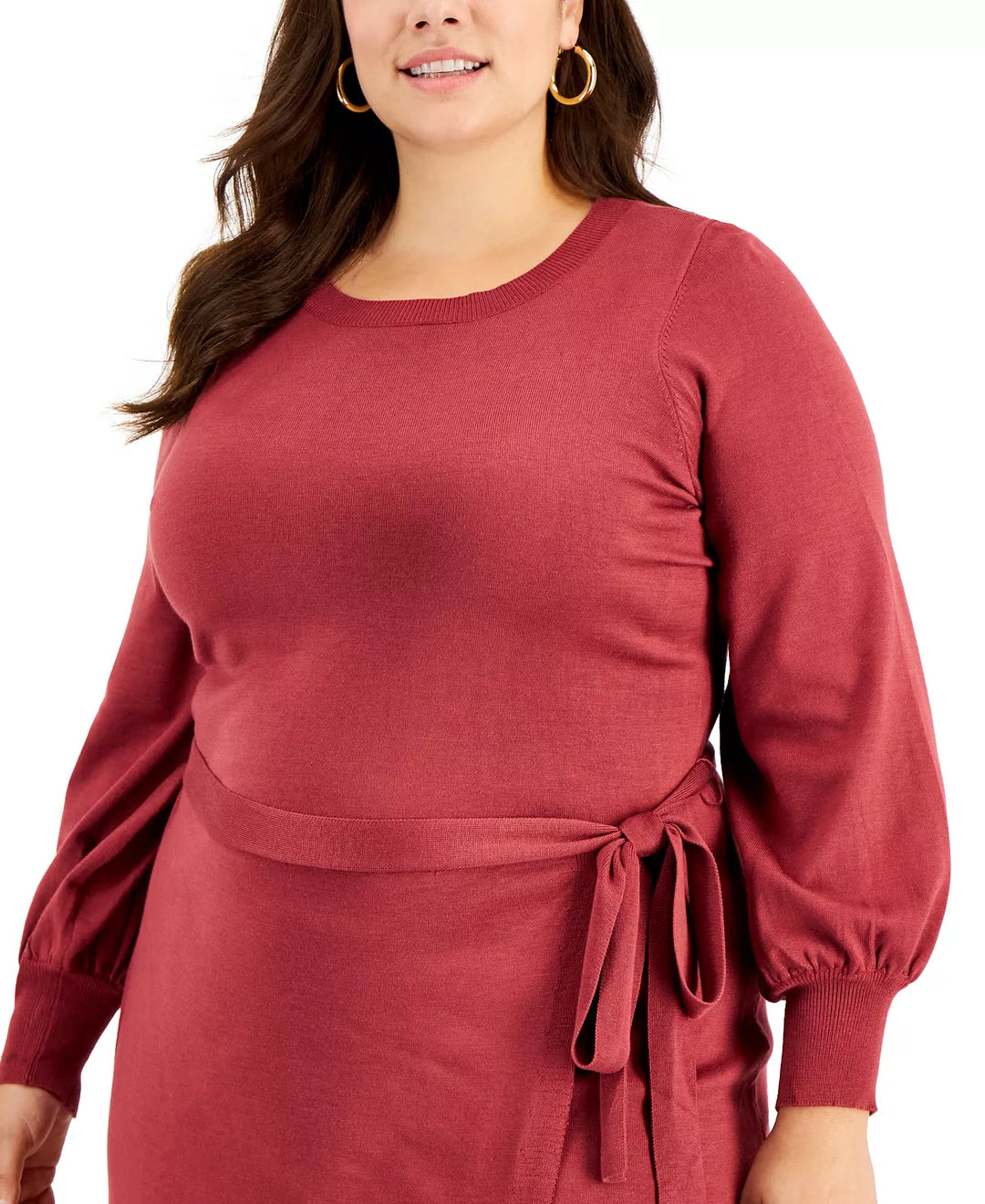 Taylor Plus Size Faux-Wrap Long-Sleeve Sweater Dress