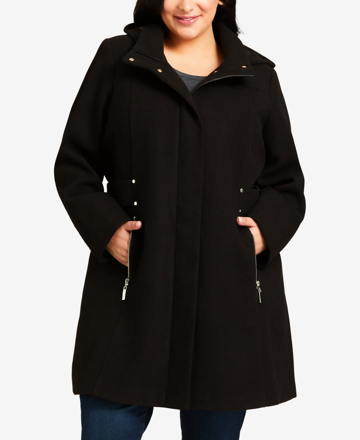 AVENUE Plus Size Faux Wool Plain Coat