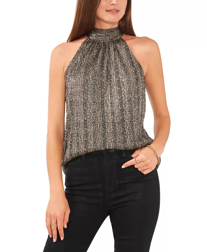Vince Camuto Women's Metallic Tie-Back Sleeveless Blouse