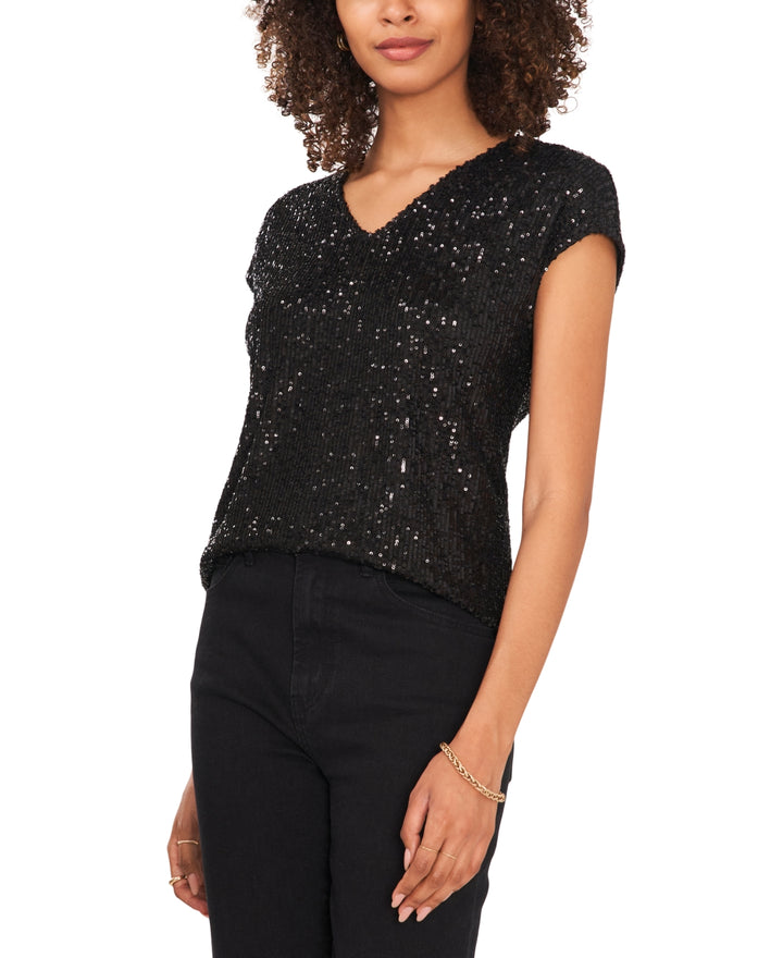 Vince Camuto Sequined Dolman Sleeve V-Neck Blouse