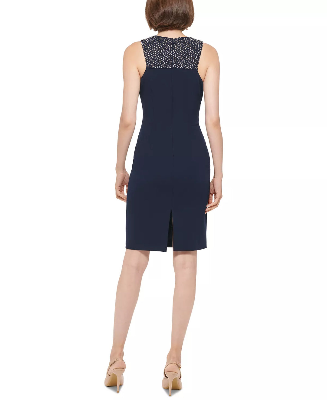 Calvin Klein Rhinestone-Neck Scuba-Crepe Sheath Dress