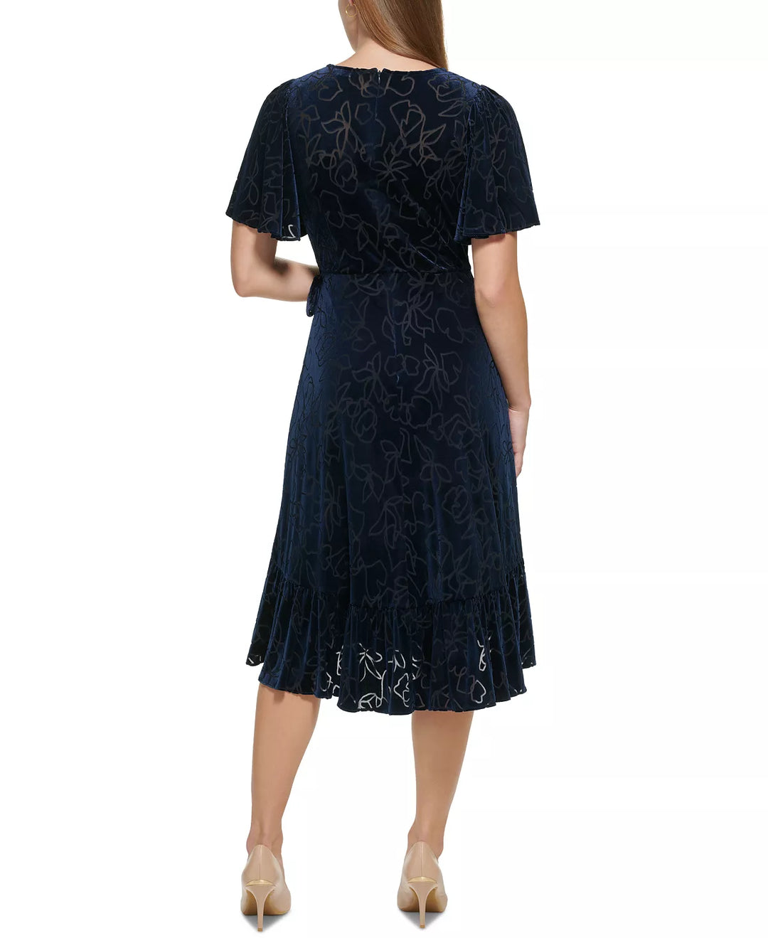 Calvin Klein Burnout Velvet Faux-Wrap A-Line Dress