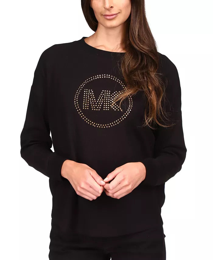 MICHAEL KORS Rhinestone-Logo Waffle-Knit Top